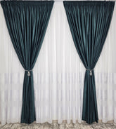 Set Cristian: perdea in cristal cu benzi albe si draperie catifea verde onix inchis