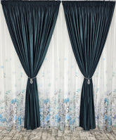 Perdea Emilia din voal cu flori colorate combinatie gri cu albastru