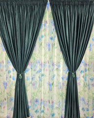 Perdea Elena din Voal cu Model Floral Multicolor Verde, Mov si Albastru – ideala pentru livinguri vesele si dormitoare luminoase cu canapele crem, gri, alb sau accente colorate si mobilier alb sau lemn natur – confectionata pe comanda