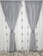 Perdea Romulus alb cu negru din material plin ca textura in cristal