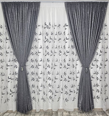 Perdea Deni alb cu negru material plin ca textura tip in