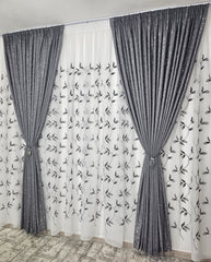 Perdea Deni alb cu negru material plin ca textura tip in