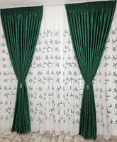Set Esmeralda: perdea din in cu frunze verzi si draperie decorativa tip nisip verde smarald
