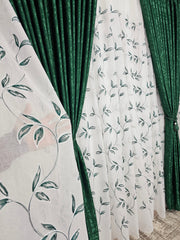 Perdea Esmeralda alb cu verde din material plin ca textura tip in