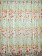 Perdea Florina din voal cu flori colorate combinatie rosu cu portocaliu