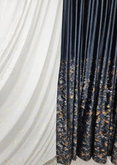 SuperPret*Colectia Velvet cu Perdea din Matase cu Insertii Aurii si Draperie Catifea Neagra pentru Living si Dormitor - Confectionat pe Comanda