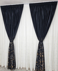Draperie din Catifea Neagra cu Insertii Model Velvet - Ideala pentru Livinguri si Dormitoare in Nuante de Negru, Gri, Alb, Crem sau cu Accente Aurii - Confectionata pe Comanda