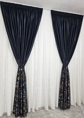 Draperie din Catifea Neagra cu Insertii Model Velvet - Ideala pentru Livinguri si Dormitoare in Nuante de Negru, Gri, Alb, Crem sau cu Accente Aurii - Confectionata pe Comanda