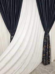 Draperie din Catifea Neagra cu Insertii Model Velvet - Ideala pentru Livinguri si Dormitoare in Nuante de Negru, Gri, Alb, Crem sau cu Accente Aurii - Confectionata pe Comanda