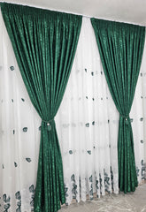 Perdea Costa Rica din material plin ca textura, tip in cu frunze verzi