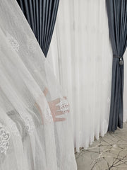 Perdea Ria alba din borangic cu broderie