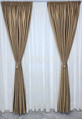 Set Cezar: perdea ivoire din in cristal cu broderie si draperie din catifea bej caramel