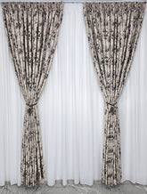 Set Ezi: perdea alba din in matase si inisor cu draperie crem maro