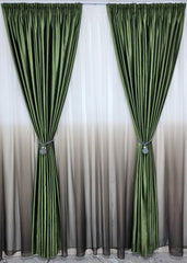 Set Fiona – Perdea din Voal Degrade Verde Kaki si Draperie Catifea Verde Olive – ideal pentru livinguri cu canapele crem, bej, cappuccino sau gri deschis si mobilier lemn natur sau alb – confectionat pe comanda