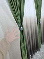 Set Cataleia pentru Camere in Nuante de Verde, Crem, Bej si Alb - Perdea Voal Degrade Verde Kaki si Draperie Catifea Verde Olive pentru Living si Dormitor - Confectionat pe Comanda