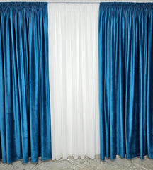 Draperie din Catifea Albastru Azur Blackout 90% – Draperie eleganta pentru living si dormitor in nuante alb, crem, gri si albastru, confectionata pe comanda
