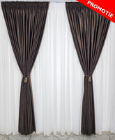 Set Sara: perdea din voal alb si draperie din catifea maro închis blackout 90%