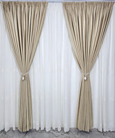 Set Sorina: perdea ivoire din in gros cu broderie si draperie din catifea crem
