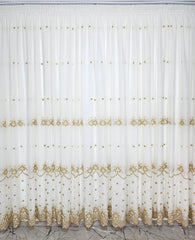 Perdea Reina Crem cu Broderie Aurie din Material Plin Tip In