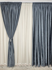 Stoc limitat*Set Madalina : Perdea gri voal premium si Draperie Catifea gri inchis Blackout 90%
