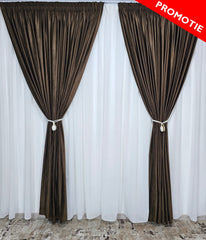Set Niro – Perdea Crem din In Gros si Draperie Catifea Maro – ideal pentru livinguri cu canapele crem, cappuccino sau maro si mobilier lemn natur sau wenge – confectionat pe comanda