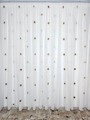 Perdea Diego crem din material plin ca textura in cristal cu flori crem-maro