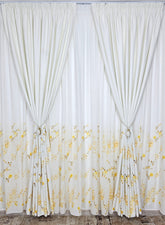 Set Crina: perdea alba cu flori galbene si draperie blackout cu flori galbene