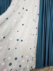 Perdea Antonio alba cu buline turcoaz,material plin ca textura tip in