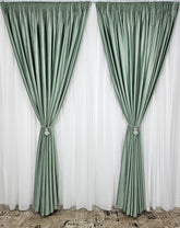 Set Pava – Perdea Alba Simpla din Voal si Draperie Catifea Verde Menta