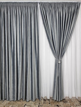 Set Panciu – Perdea Alba Simpla din Voal si Draperie Catifea Gri Deschis – ideal pentru livinguri in nuante de gri sau alb – confectionat pe comanda