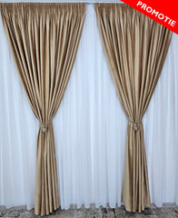 Set Carmen – Perdea alba simpla din voal si Draperie din catifea culoarea mierii – Set elegant pentru living si dormitor in nuante alb, crem, bej si maro deschis, confectionat pe comanda