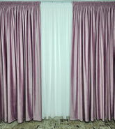 Set Montis: Perdea Alba Simpla din Voal Premium si Draperie din Catifea Roz Lila – Potrivit cu Pat sau Canapea Roz Pudrat, Lila, Crem ori Gri, Pereti Albi si Mobilier Alb, Crem sau Gri – Confectionat pe Comanda