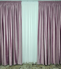 Set Montis – Perdea Alba Simpla din Voal si Draperie Catifea Roz Lila