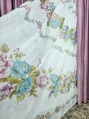 Set Bujor Black Friday: perdea voal model floral combinatie roz cu verde olive si draperie din catifea catifea roz lila blackout 90%