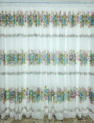 Set Bujor Black Friday: perdea voal model floral combinatie roz cu verde olive si draperie din catifea catifea roz lila blackout 90%