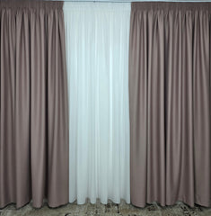 Set Azalea: Recomandat pentru Camere in Nuante de Crem, Roz Pudrat, Alb si Bej - Perdea Simpla Ivoire din Voal si Draperie Roz Murdar pentru Living si Dormitor - Confectionat pe Comanda