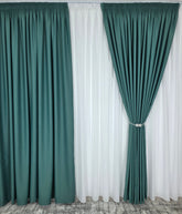 SuperPret*Ideal pentru Living si Dormitor – Colectia Blackout: Perdea Alba din Voal Premium Jorjet si Draperie Verde Menta Blackout – Potrivit cu Pat sau Canapea Verde Menta, Crem ori Alb, Pereti Albi – Confectionat pe Comanda
