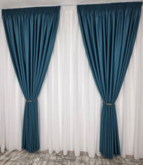Colectia Blackout Varianta BTN-11-809 Perdea Alba Voal Premium Jorjet si Draperie Turcoaz Blackout