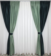 Draperie Catifea in doua culori: verde menta cu verde onix
