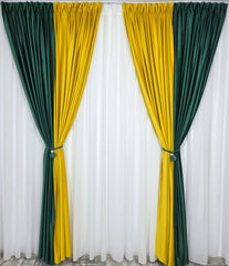 Draperie Catifea in doua culori: verde smarald cu galben