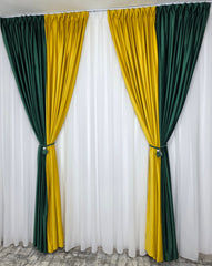 Draperie Catifea in doua culori: verde smarald cu galben