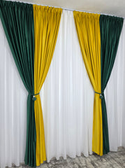 Draperie Catifea in doua culori: verde smarald cu galben