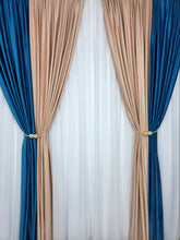 Colectia Velvet Duo: Perdea Matase Alb Imaculat și Draperie Catifea in doua culori roz pal cu turcoaz