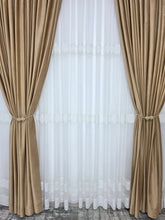 Set Milo: perdea bamboo ivoire cu broderie crem si draperie catifea crem-miere