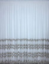 Perdea alba din material plin ca textura, bamboo ivoire cu broderie grej model Pixi