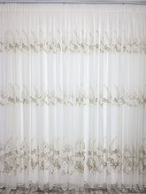 Perdea alba din material plin ca textura, bamboo cu broderie crem-bej fluturi model Mariposa