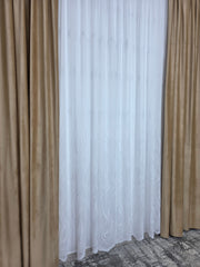 Perdea alba material plin ca textura, bamboo cu broderie alba model Soare