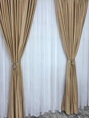 Perdea alba material plin ca textura, bamboo cu broderie alba model Soare
