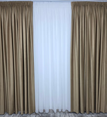 Colectia Amsterdam Varianta Crem Auriu – Perdea Voal Premium si Draperie Catifea Crem Auriu Tip Velura – Ideal pentru Livinguri Elegante cu Canapele Crem, Mobilier Bej, Cappuccino sau Lemn Natur si Accente Aurii – Confectionat pe Comanda