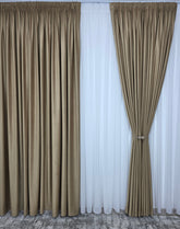 Colectia Amsterdam Varianta Crem Auriu – Perdea Voal Premium si Draperie Catifea Crem Auriu Tip Velura – Ideal pentru Livinguri Elegante cu Canapele Crem, Mobilier Bej, Cappuccino sau Lemn Natur si Accente Aurii – Confectionat pe Comanda